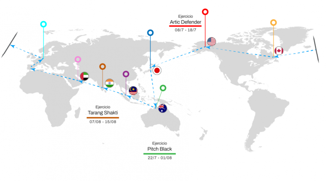 Vuelta al mundo de Eurofighter y A400M del Ejército del Aire