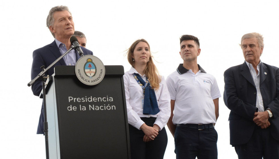 Mauricio Macri presenta los tres Pampa III. Foto: FAdeA