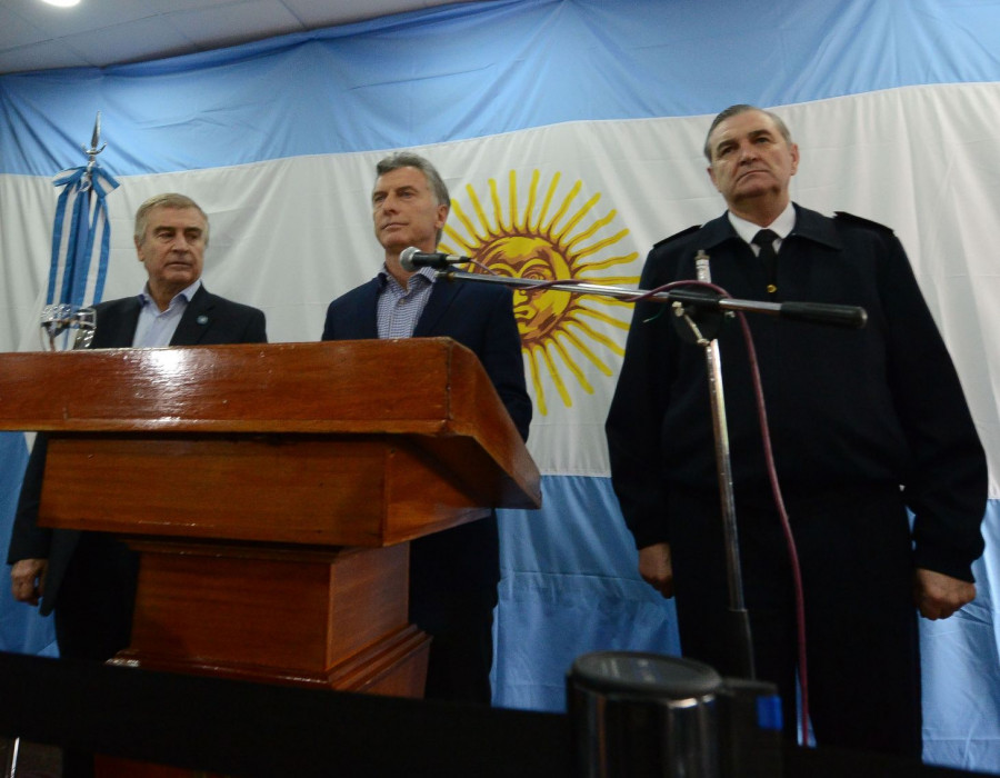 Oscar Aguad, Mauricio Macri y Marcelo Srur en una rueda de prensa. Foto: Presidencia argentina