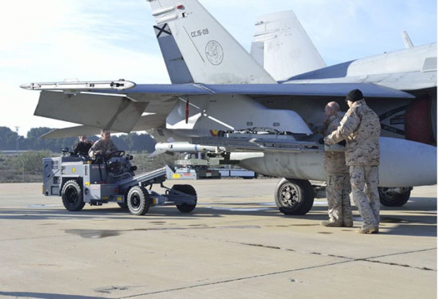 Validación del posicionador de cargas en el F-18 del Ala 15. Foto: Ejército del Aire