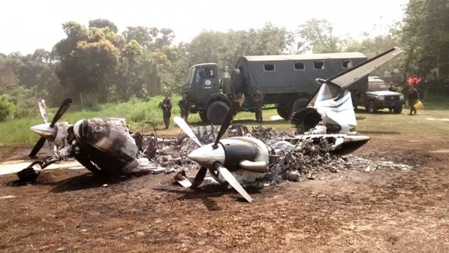 Avión King Air del narcotráfico destruido por militares venezolanos. Foto: Guardia Nacional de Venezuela.