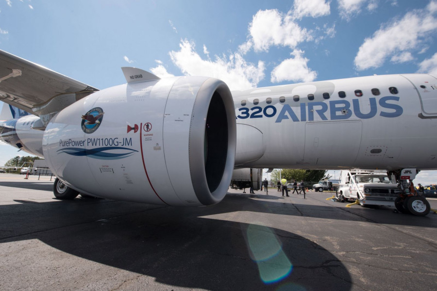 Motor Pratt and Whitney en un avión de Airbus. Foto: UTC