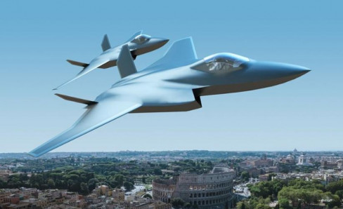 Visión artística de dos cazas de 6ª generación del programa GCAP sobre Roma. Imagen BAE Systems