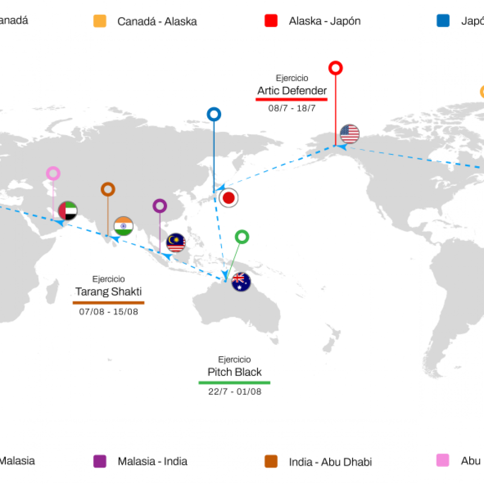 Vuelta al mundo de Eurofighter y A400M del Ejército del Aire