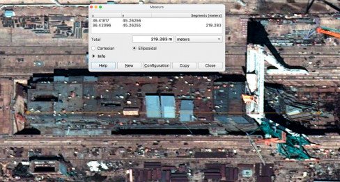 Imagen de satélite del buque anfibio multipropósito Ivan Rogov ruso en construcción. Imagen. Derense Express