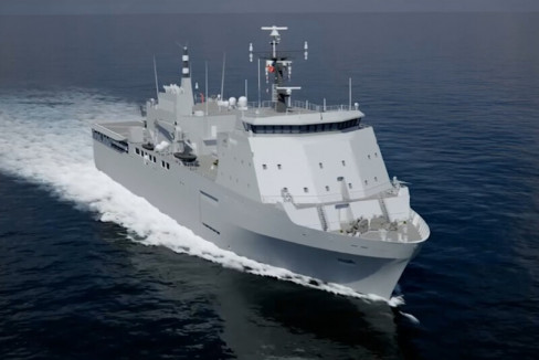Render del buque multipropósito del proyecto Escotillón IV de la Armada de Chile Firma DUOC UC