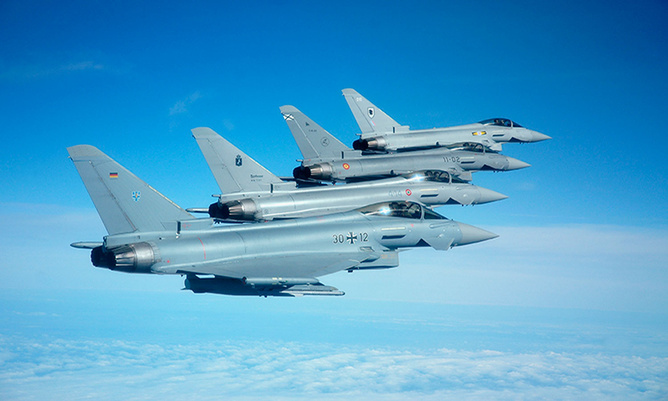 Aviones Eurofighter de los cuatro países socios del programa. Foto: Eurofighter