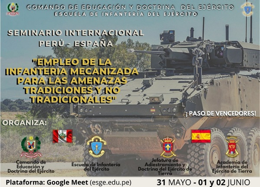 Material promocional del seminario internacional Perú-España sobre infantería mecanizada. Foto Ejército del Perú