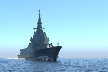 Maqueta digital de la futura fragata F-110. Foto Navantia