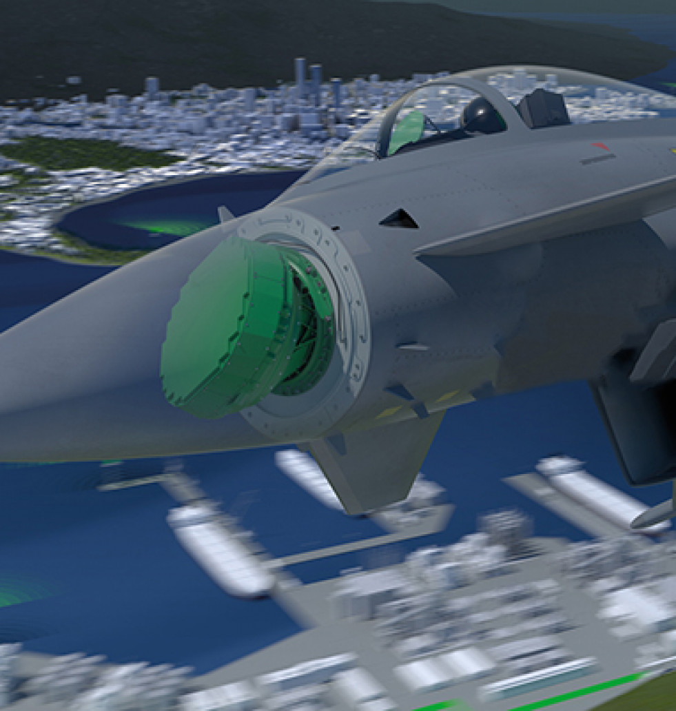 Representación de un caza Eurofighter dotado de un radar AESA. Imagen Hensoldt