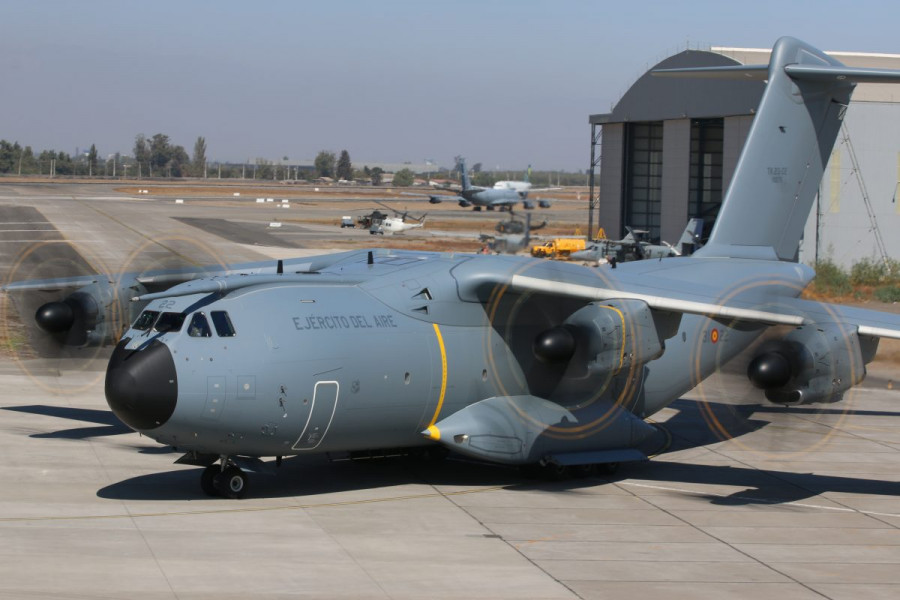 Airbus A400M T.23 Atlas del Ejército del Aire en Fidae 2018. Foto: Fidae