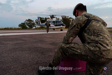 Helicóptero A365 Dauphin empleado para distribuir las vacunas.. Foto: Ejercito Nacional del Uruguay