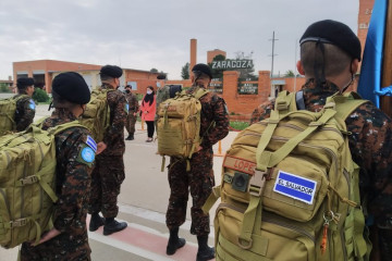 El contingente salvadoreño a su llegada a la base de Zaragoza. Foto: Ejército de Tierra de España
