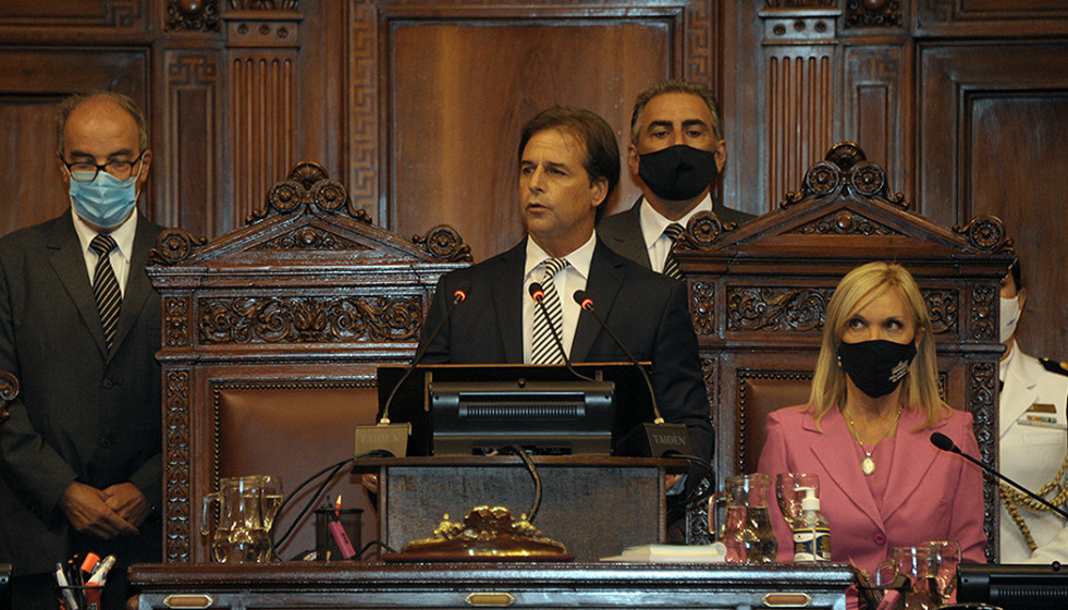 El presidente de Uruguay Lacalle Pou durante sus declaraciones. Foto: Presidencia de Uruguay