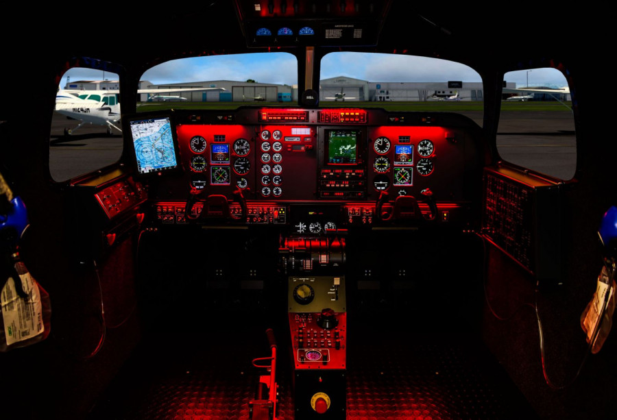 Cabina de un simulador de King Air B-200. Foto: Elite Simulation Solutions