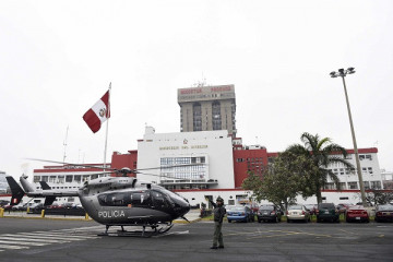 Un helicóptero EC-145 de la Policía Nacional en el frontis de la sede principal del ministerio. Foto: Ministerio del Interior del Perú.