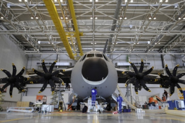 Avión de transporte A400M, ensamblado en la factoría de Airbus en Sevilla. Foto: Airbus