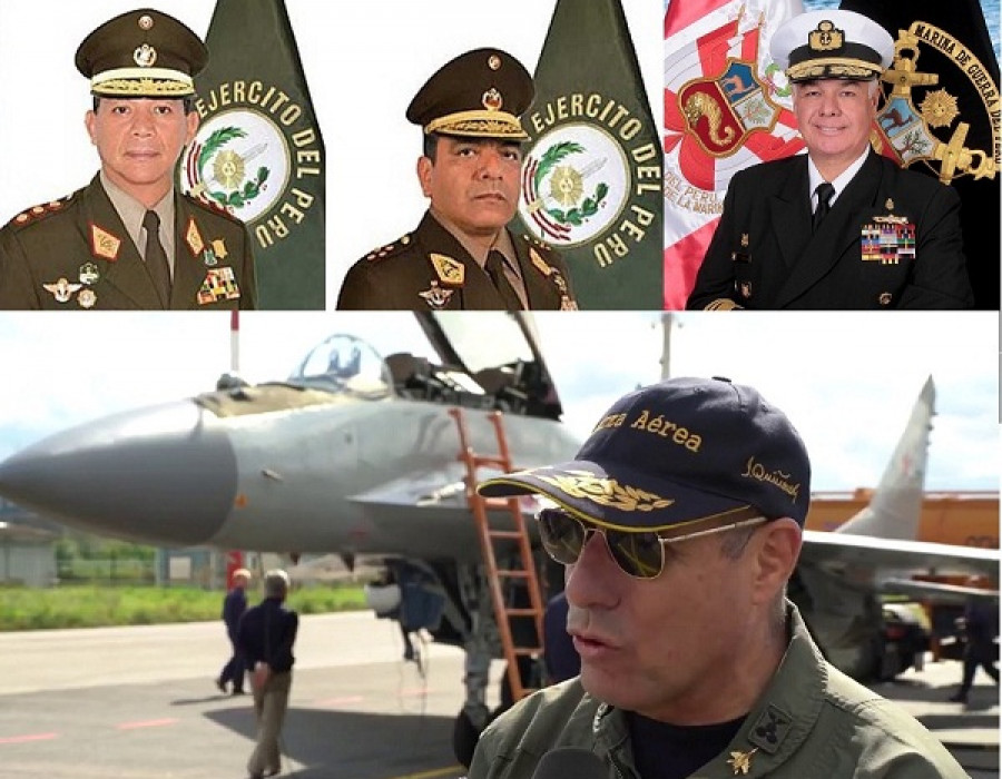 De izquierda a derecha, el general Céliz, general Astudillo, almirante Cerdán y abajo, el general García Esquerre, probando el MiG-29M2.