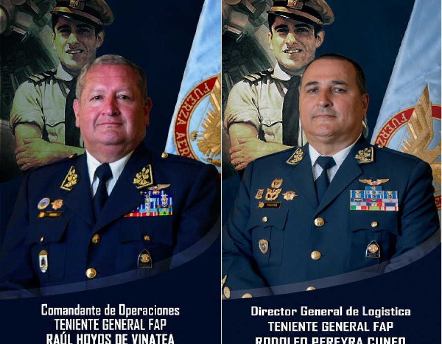 Los tenientes generales Raúl Hoyos de Vinatea y Rodolfo Pereyra Cuneo. Foto: Fuerza Aérea del Perú