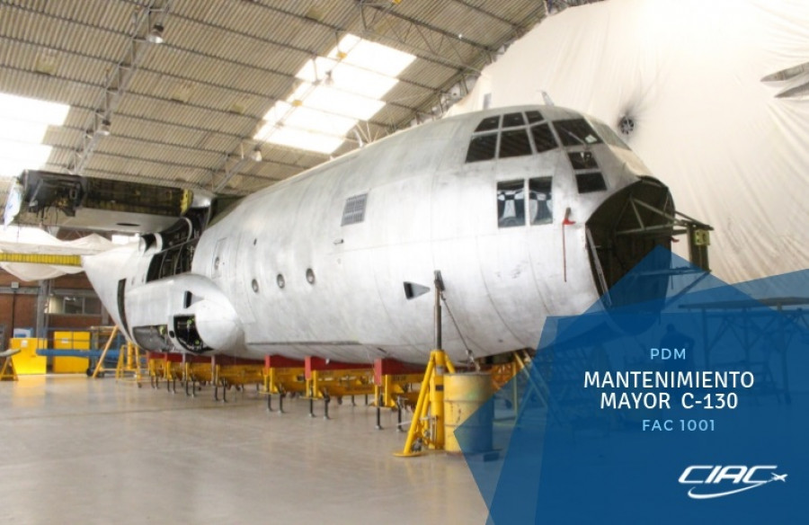 C-130H de la FAC en proceso de mantenimiento. Foto: Corporación de la Industria Aeronáutica Colombiana.