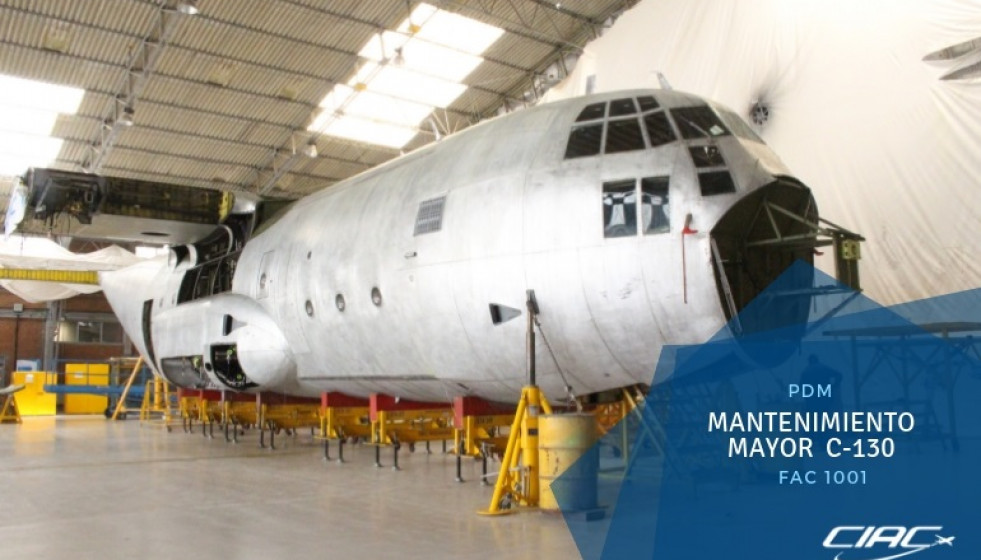 C-130H de la FAC en proceso de mantenimiento. Foto: Corporación de la Industria Aeronáutica Colombiana.