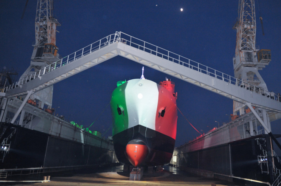 Botadura de un buque militar italiano. Foto: Fincantieri