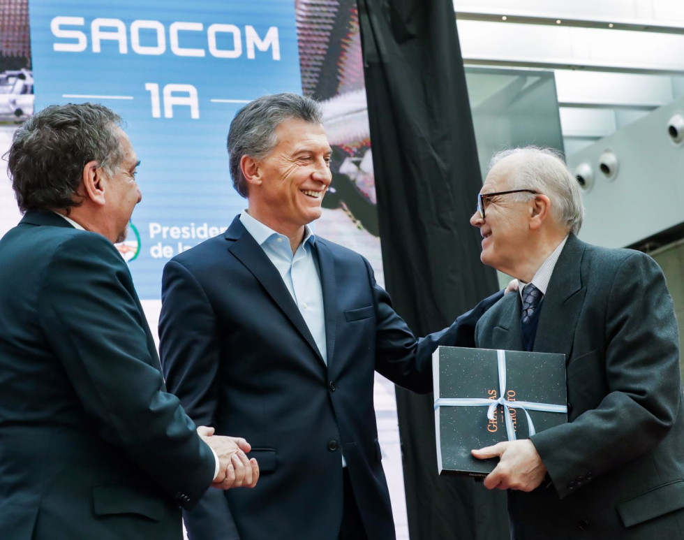 El presidente Mauricio Macri anuncia en agosto el lanzamiento del Saocom 1A. Foto: Presidencia