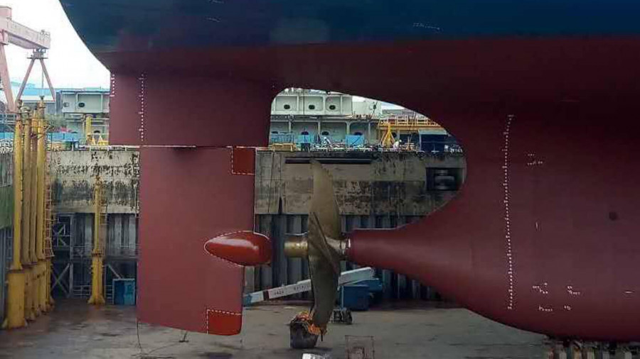 Timón Atlantic instalado en un barco mercante. Foto: Damen Marine Components