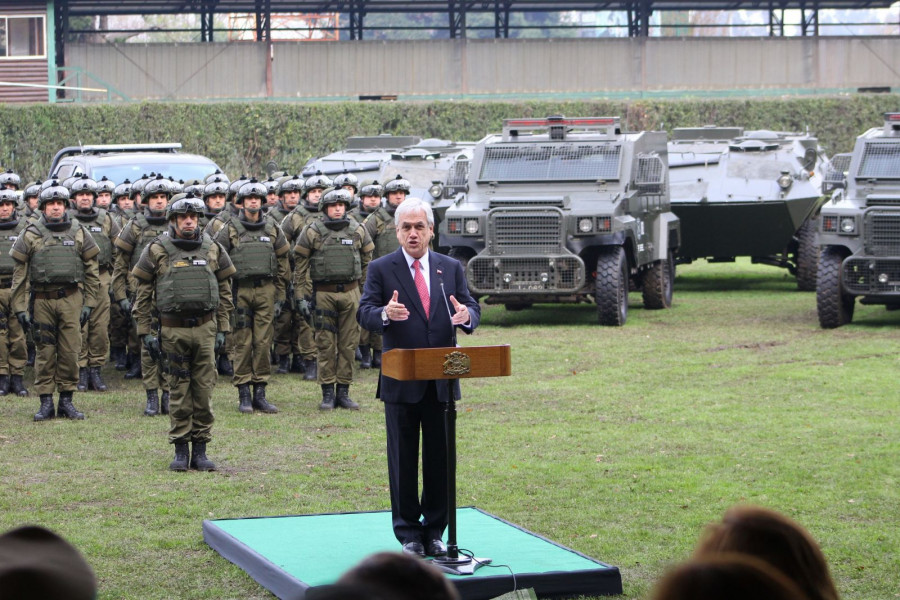 El presidente Piñera en su discurso de presentación del nuevo grupo policial. Foto: Presidencia.
