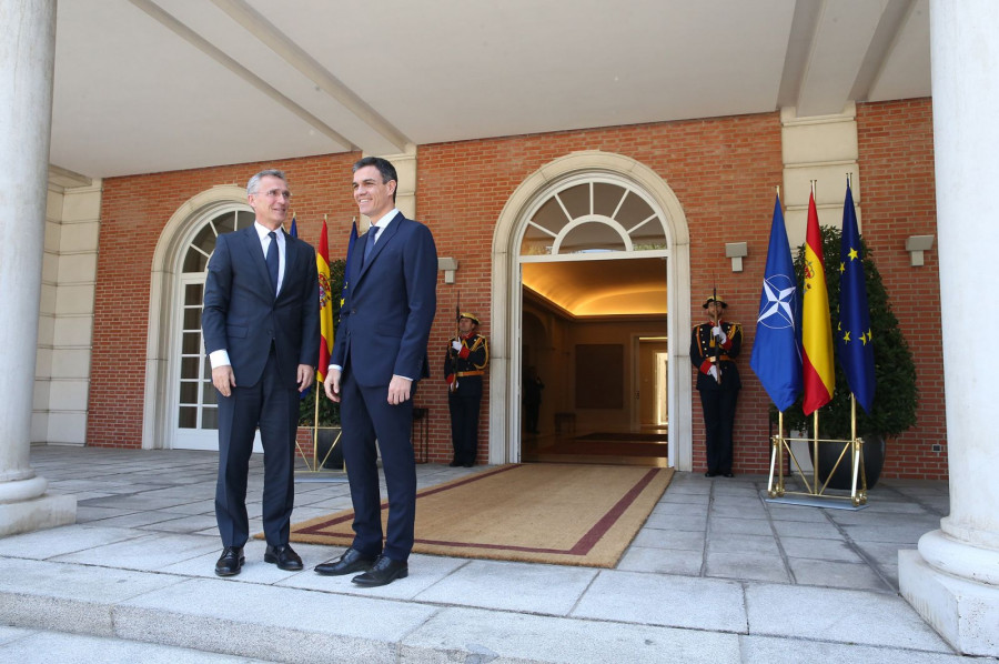Sánchez y Stoltenberg en su reunión en Madrid. Foto: La Moncloa