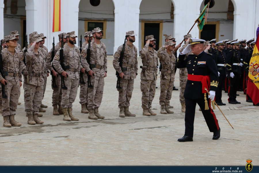 El general comandante del Tercio de Armada pasa revista a la fuerza expedicionaria de Mali. Foto: Armada