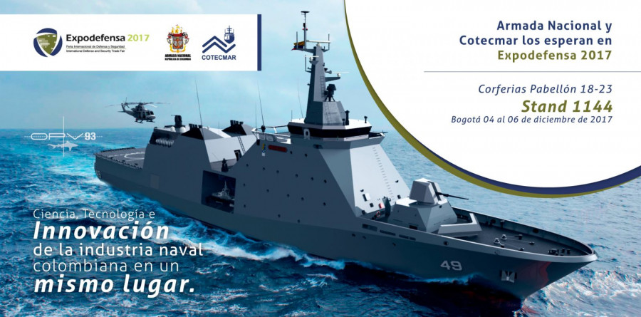 Cartel anunciador de la presencia de Cotecmar y la ARC en Expodefensa. Foto Cotecmar.
