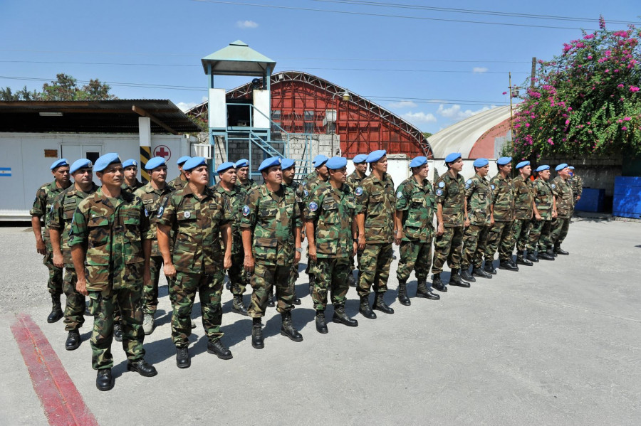 El contingente de cascos azules del Hospital Militar Reubicable. Foto: Ministerio de Defensa argentino