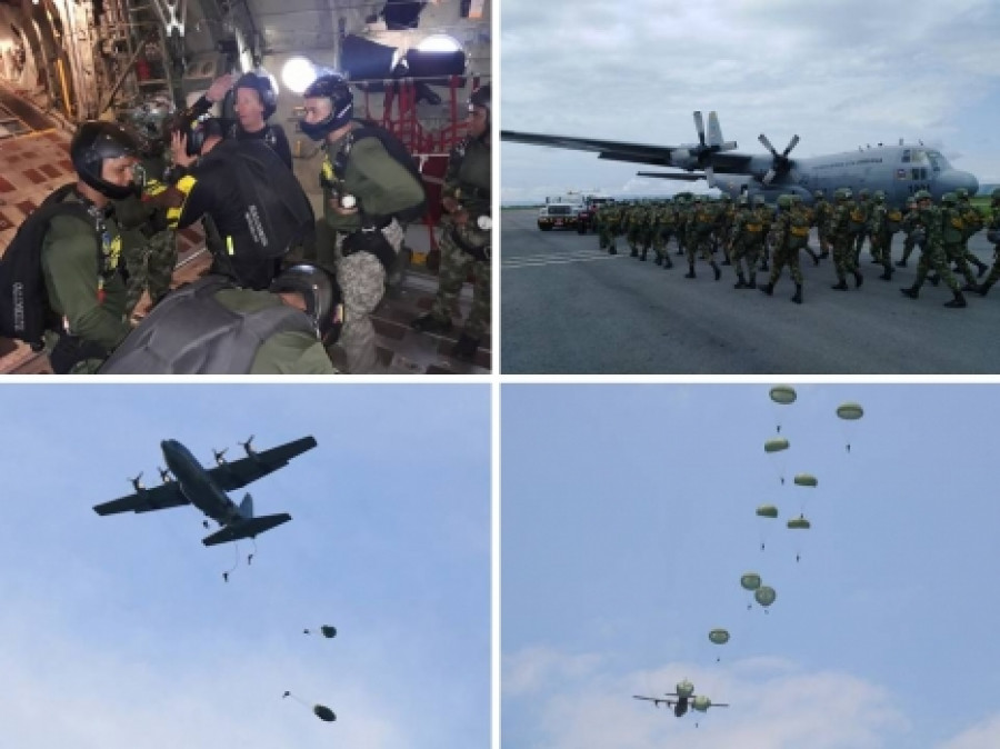 Secuencia de tomas de los ejercicios de paracaidismo. Foto: Fuerza Aérea Colombiana
