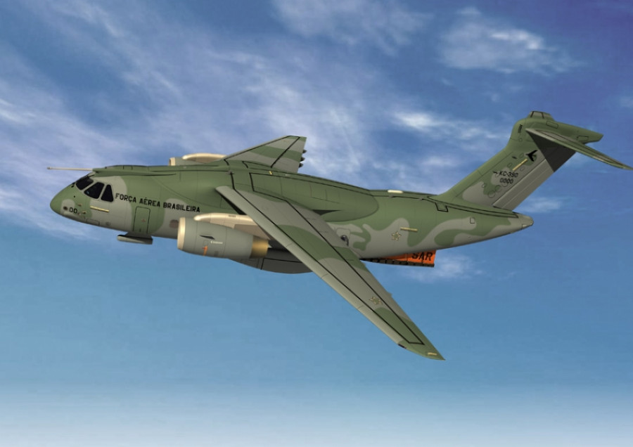 A parceria entre EDS, Saab e Boeing estuda novas versões do jato KC390. Imagem: EDS
