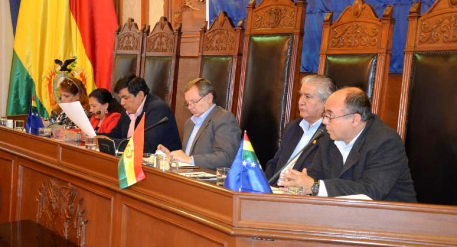 El ministro Ferreira derecha durante su comparecencia ante el Senado. Foto: Cámara de Senadores de la Asamblea Plurinacional.