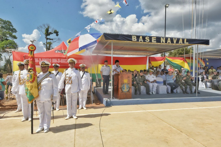Acto de inauguración de la base naval del Tercer Distrito Naval en Madera. Foto: Agencia Boliviana de Información.