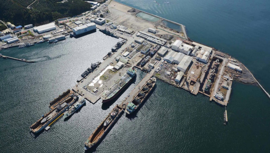 Vista aérea de las instalaciones de planta industrial de Asmar Talcahuano. Foto: Astilleros y Maestranzas de la Armada.
