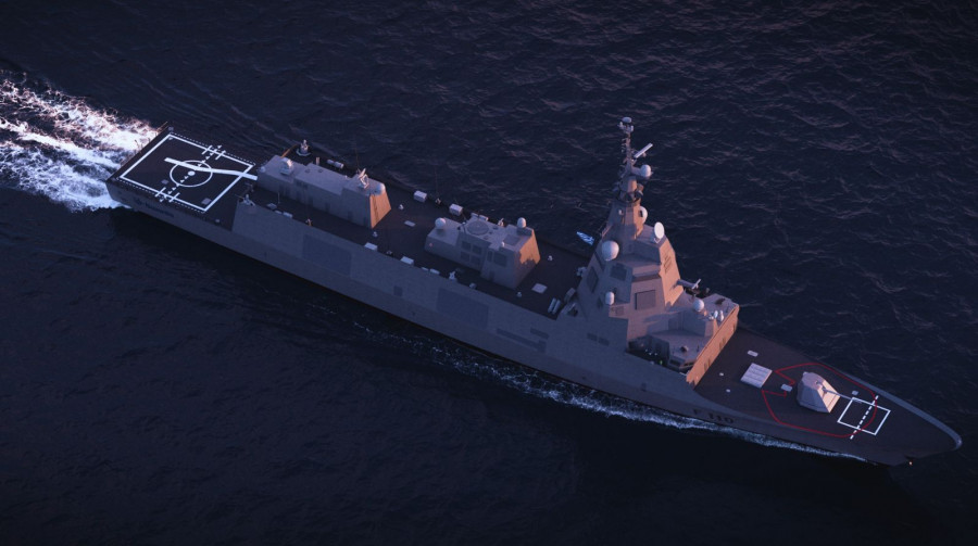 Recreación digital de la fragata F-110. Foto: Navantia