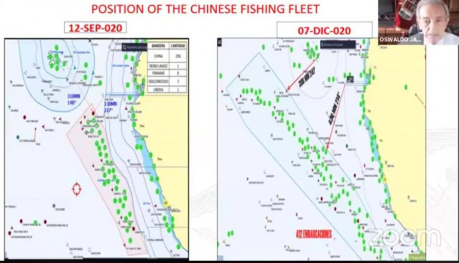 Ubicación de la flota pesquera china. Foto: Mindef Ecuador