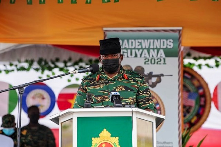 El brigadier Godfrey Bess en la apertura del Tradewinds 2021. Foto: Guyana DPI