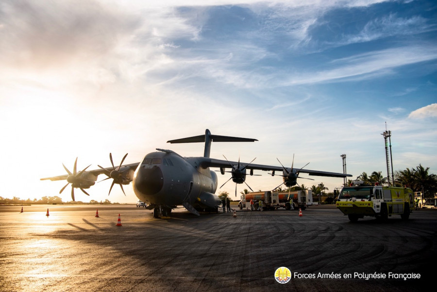 El A400M Atlas en el aeropuerto internacional de Mataveri. Foto: Fuerzas Armadas en la Polinesia Francesa