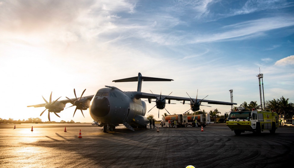 El A400M Atlas en el aeropuerto internacional de Mataveri. Foto: Fuerzas Armadas en la Polinesia Francesa