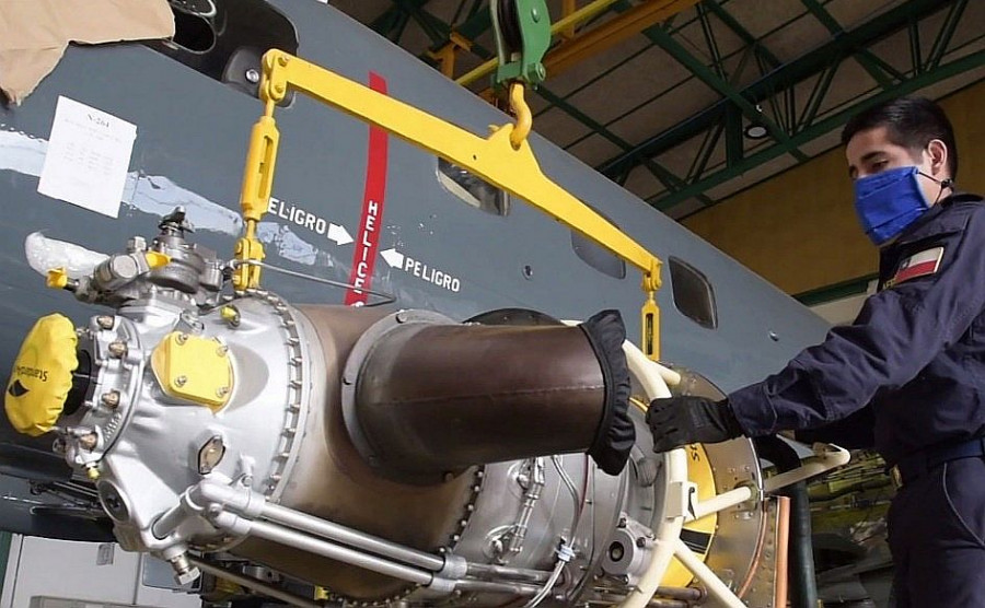 Motor PWC PT6A-34 de un avión Embraer EMB.111AN Bandeirante Patrulha de la Aviación Naval. Imagen: Armada de Chile