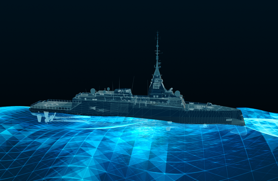 Versión digital de la Fragata Belharra. Imagen: Naval Group