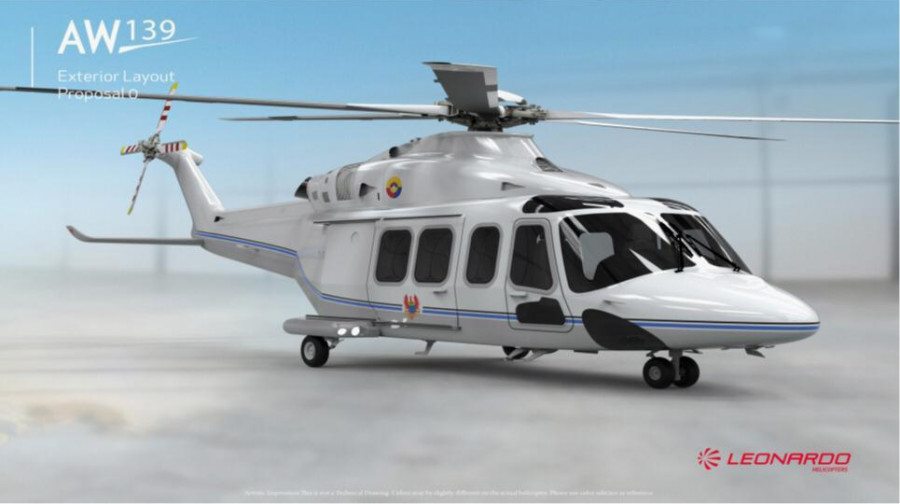El helicoptero Leonardo AW139 con esquema VIP de la FAC. Foto: Fuerza Aérea Colombiana