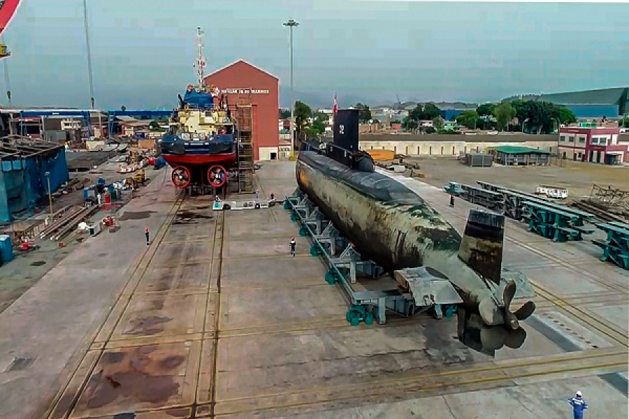 El submarino BAP Antofagasta en el Patio de Transferencia de SIMA Callao. Foto: SIMA Perú