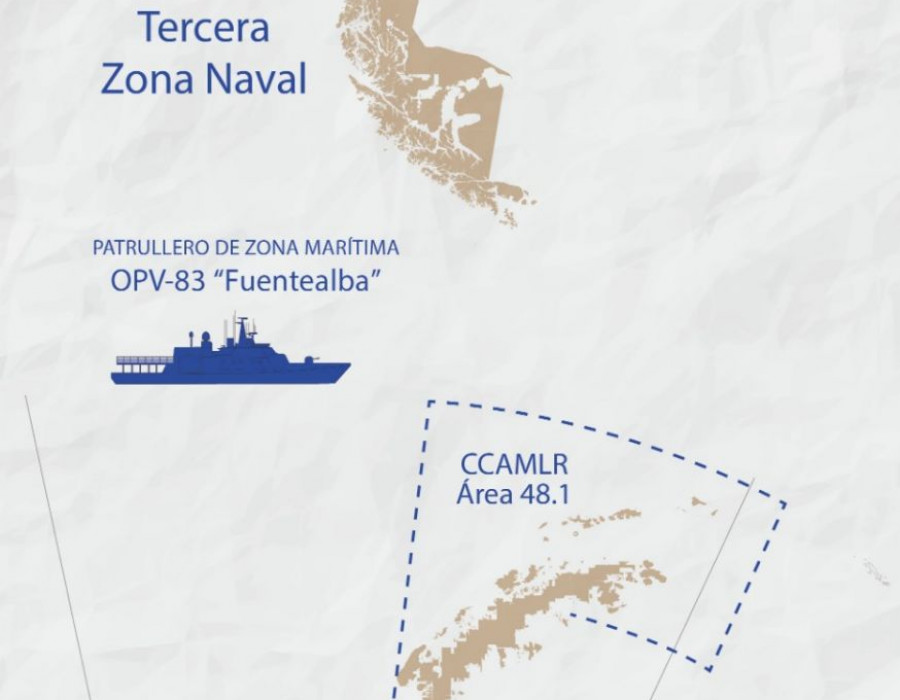 Área de patrullaje CCAMLR 48:1. Infografía: Armada de Chile