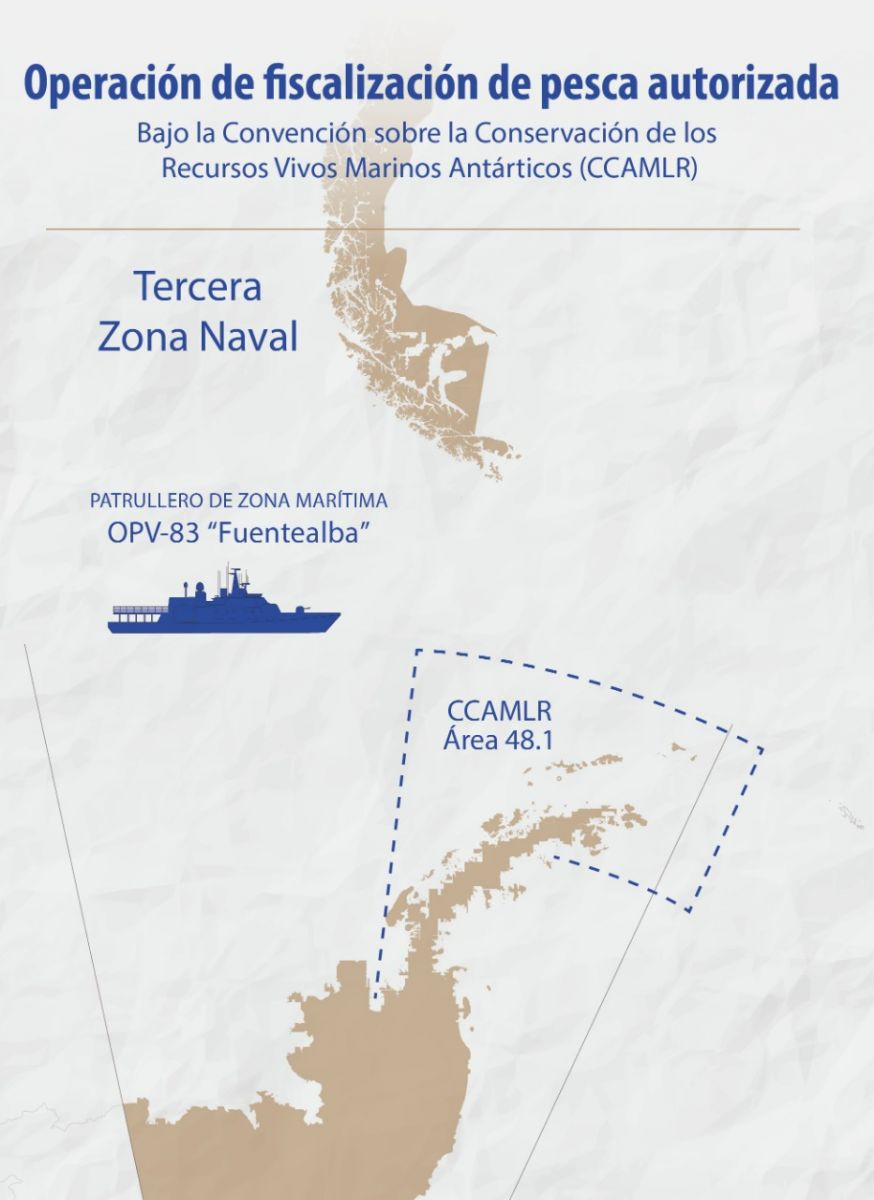 Área de patrullaje CCAMLR 48:1. Infografía: Armada de Chile