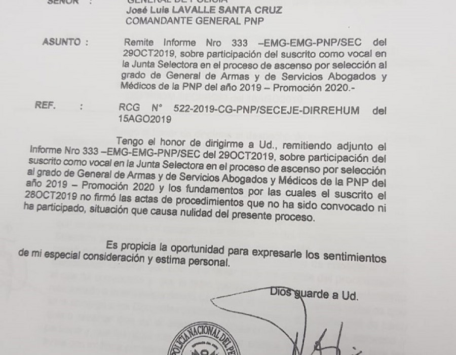 Informe sobre irregularidades en los ascensos PNP. Foto: Policía Nacional del Perú